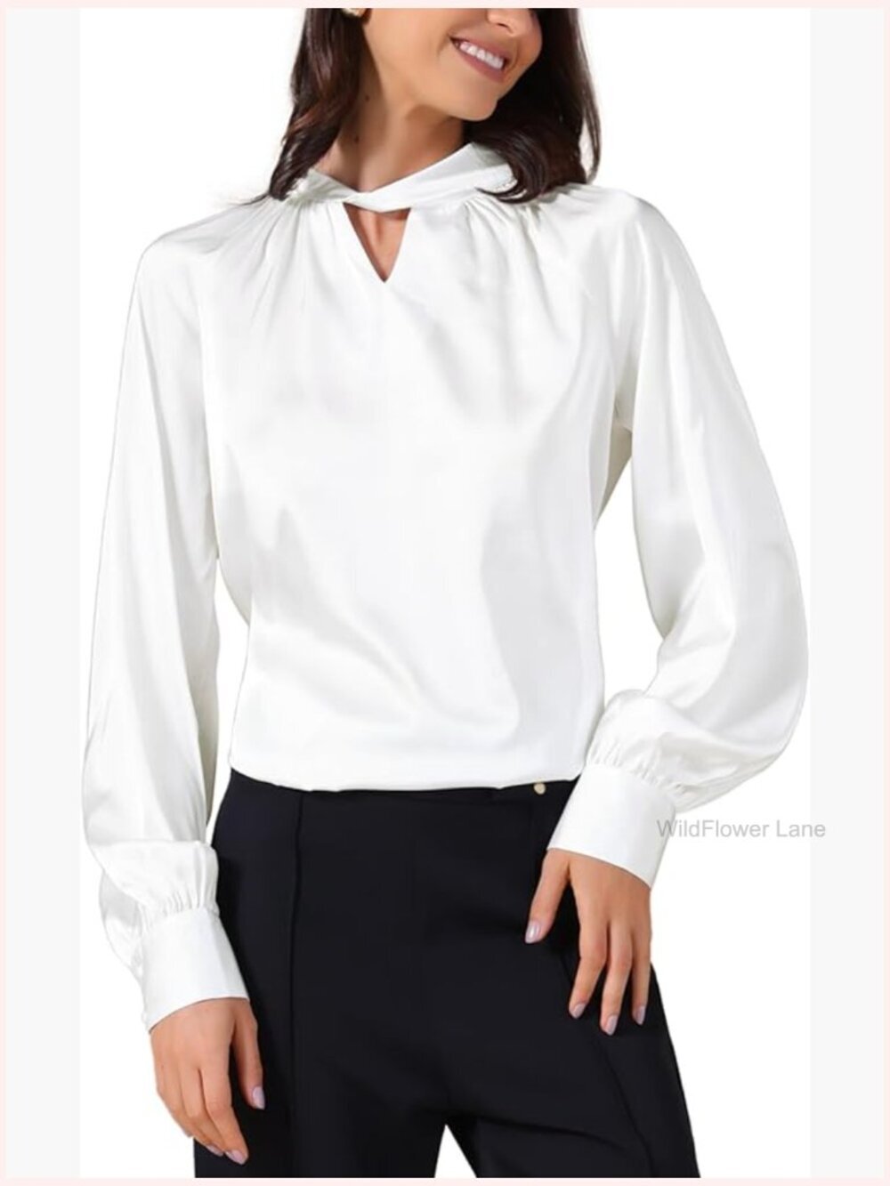 Satin Blouse Long Sleeve V-Neck Business Casual Work Top